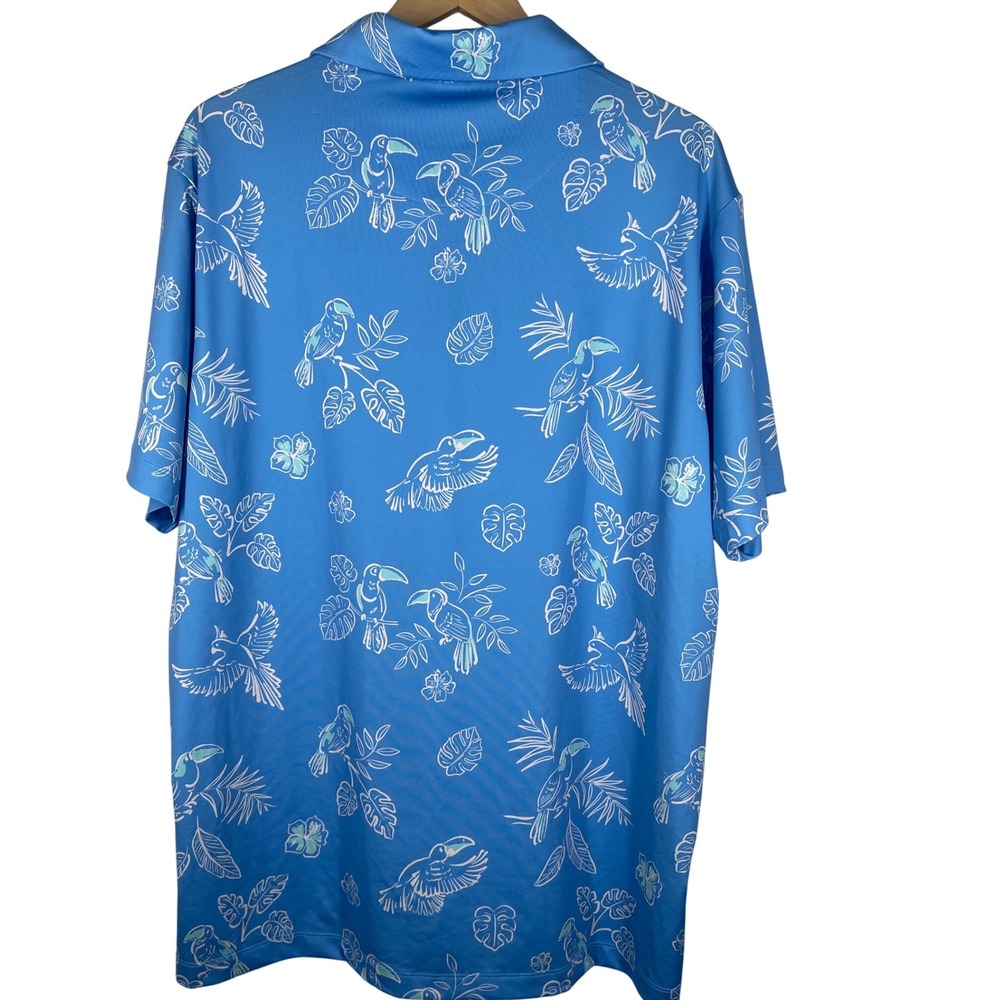 Bad Birdie Mens XL Blue Toucan Tropical Floral Performance Golf Polo Shirt - Picture 2 of 5
